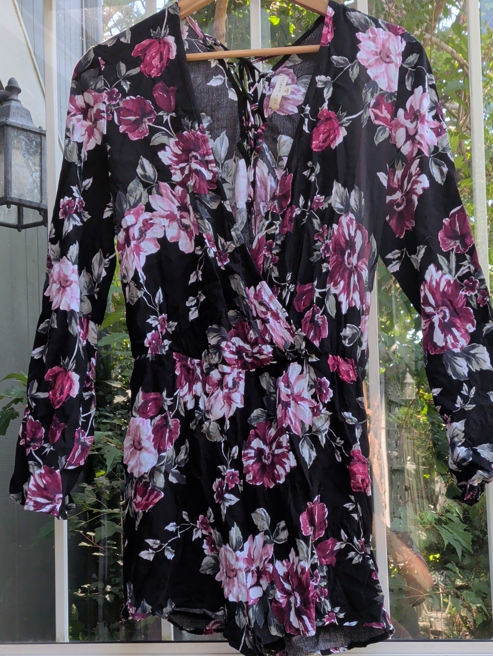 La Hearts Black‎ Romper with Pink & White Floral Print